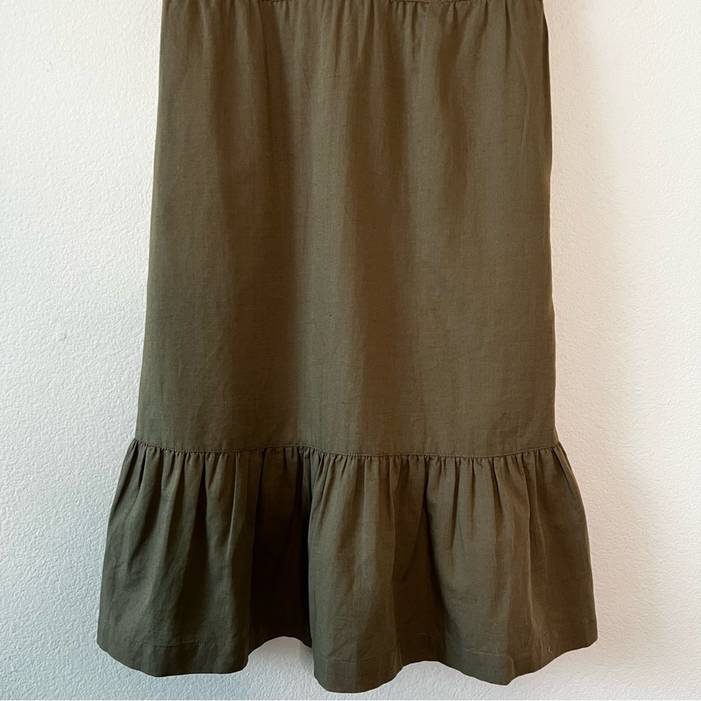 Pact Canopy Linen Blend Tiered Midi Dress Khaki Green Notch Neck XS NWOT - Picture 8 of 15